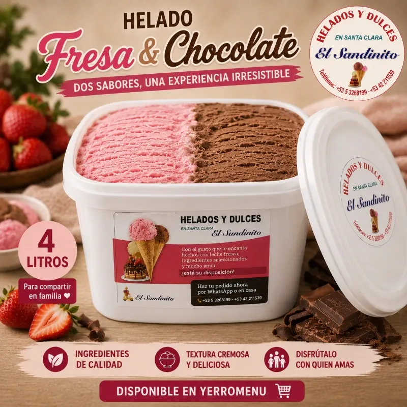 HELADO FRESA y CHOCOLATE. (4 LITROS)