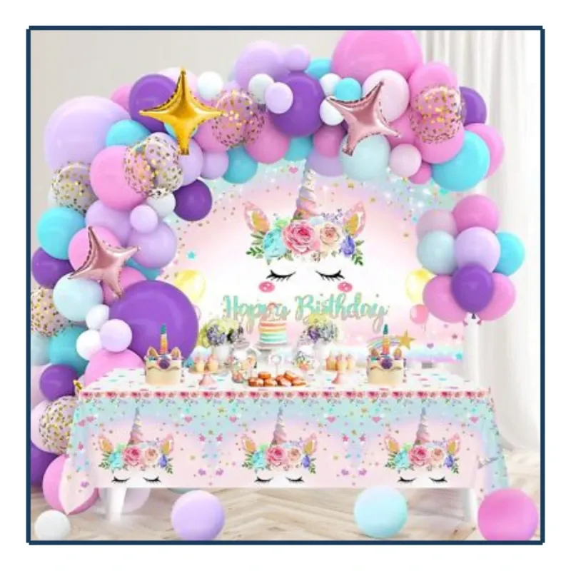 Set de Globos - Unicornio + Mantel (93Pzas)