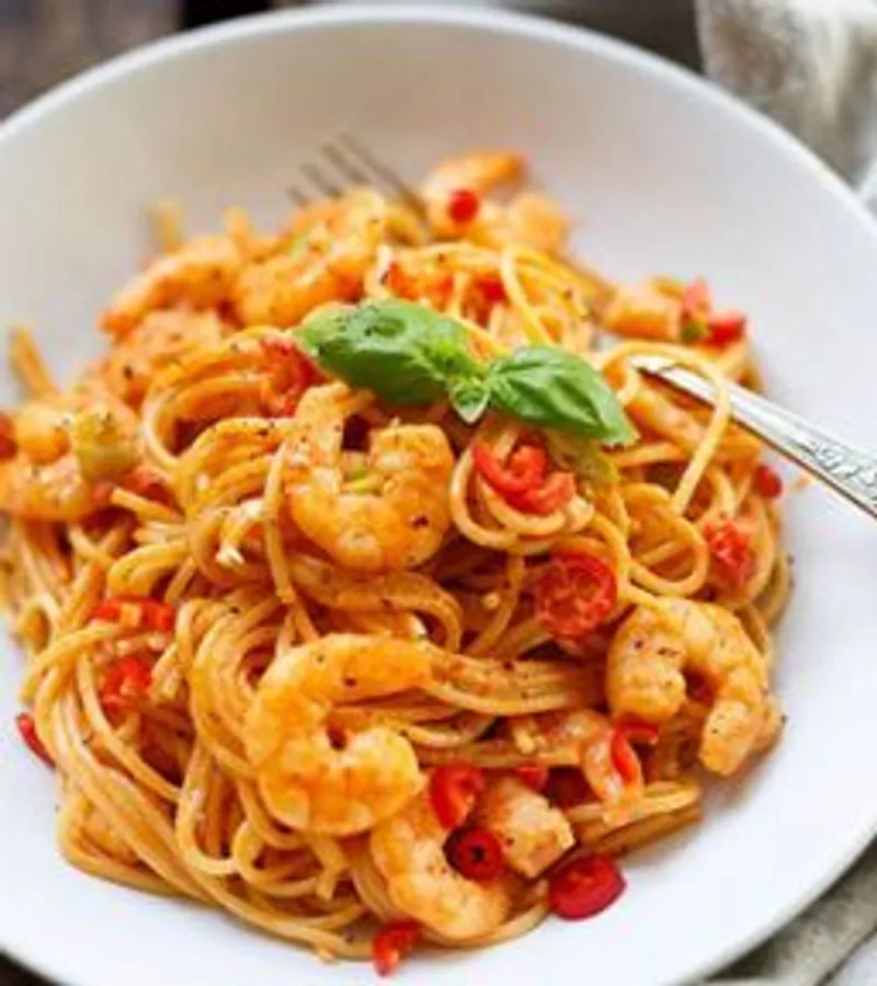 Espaguetis con Camarones