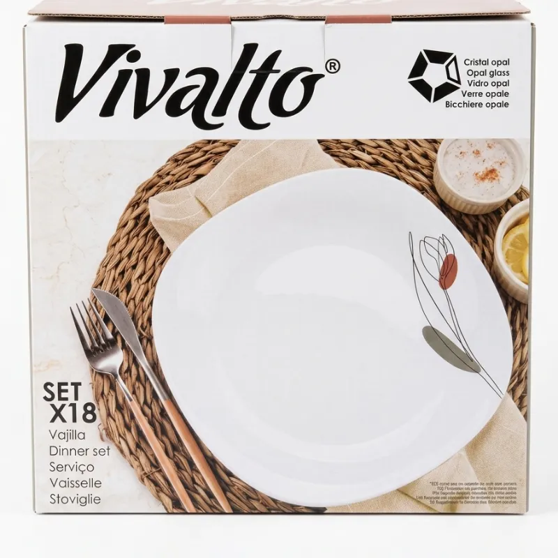 Set 18 Piezas Vajilla Cuadrada Tulipán Vivalto