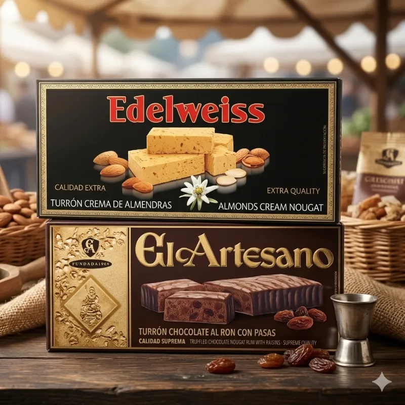TURRON DE CREMA DE ALMENDRAS + TURRON DE CHOCOLATE AL RON CON PASAS( 1+1)