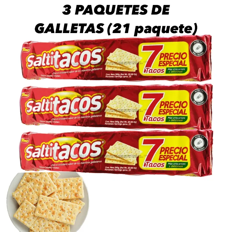 3 PAQUETES DE GALLETAS 7 TACOS DE SODA 🙏