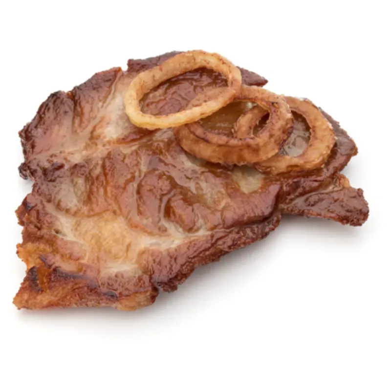 Bistec  de cerdo encebollado 