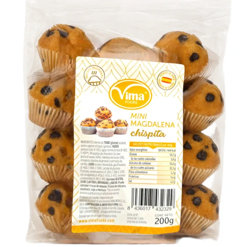 Paquete de Magdalenas  con Chispas de Chocolate 200g (contiene 17 magdalenas)